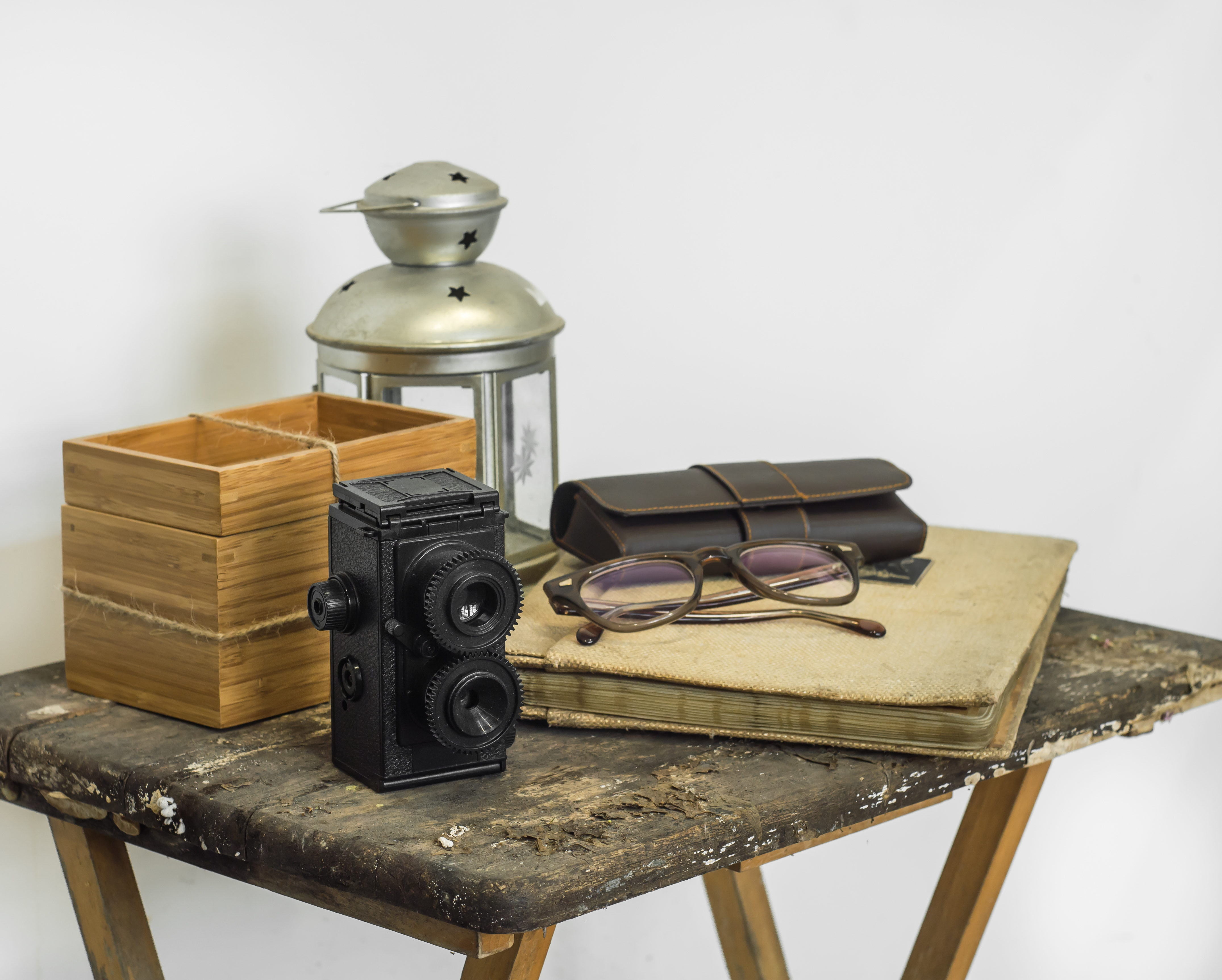Vintage Retro Accessories On The Dirty Wood Table