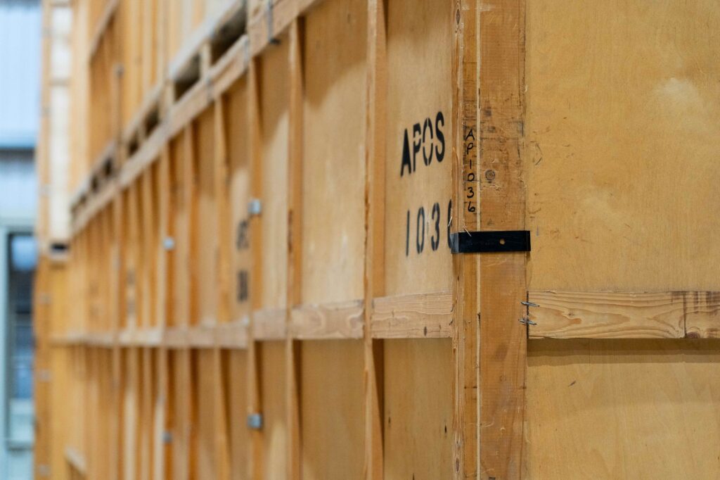 Stacked storage boxes used for organizing film and TV production equipment